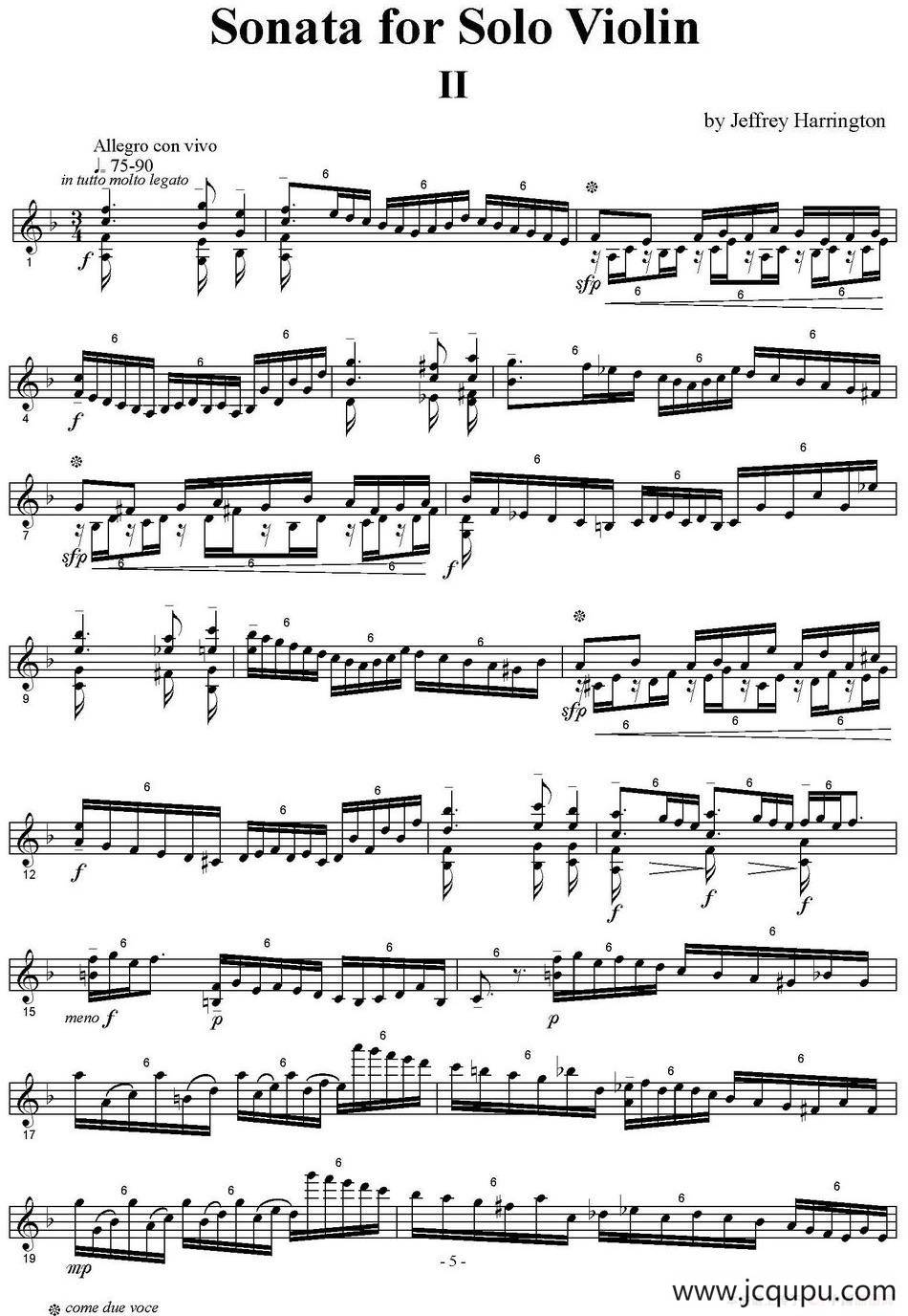 Sonata for Solo violin（小提琴奏鸣曲、II）简谱