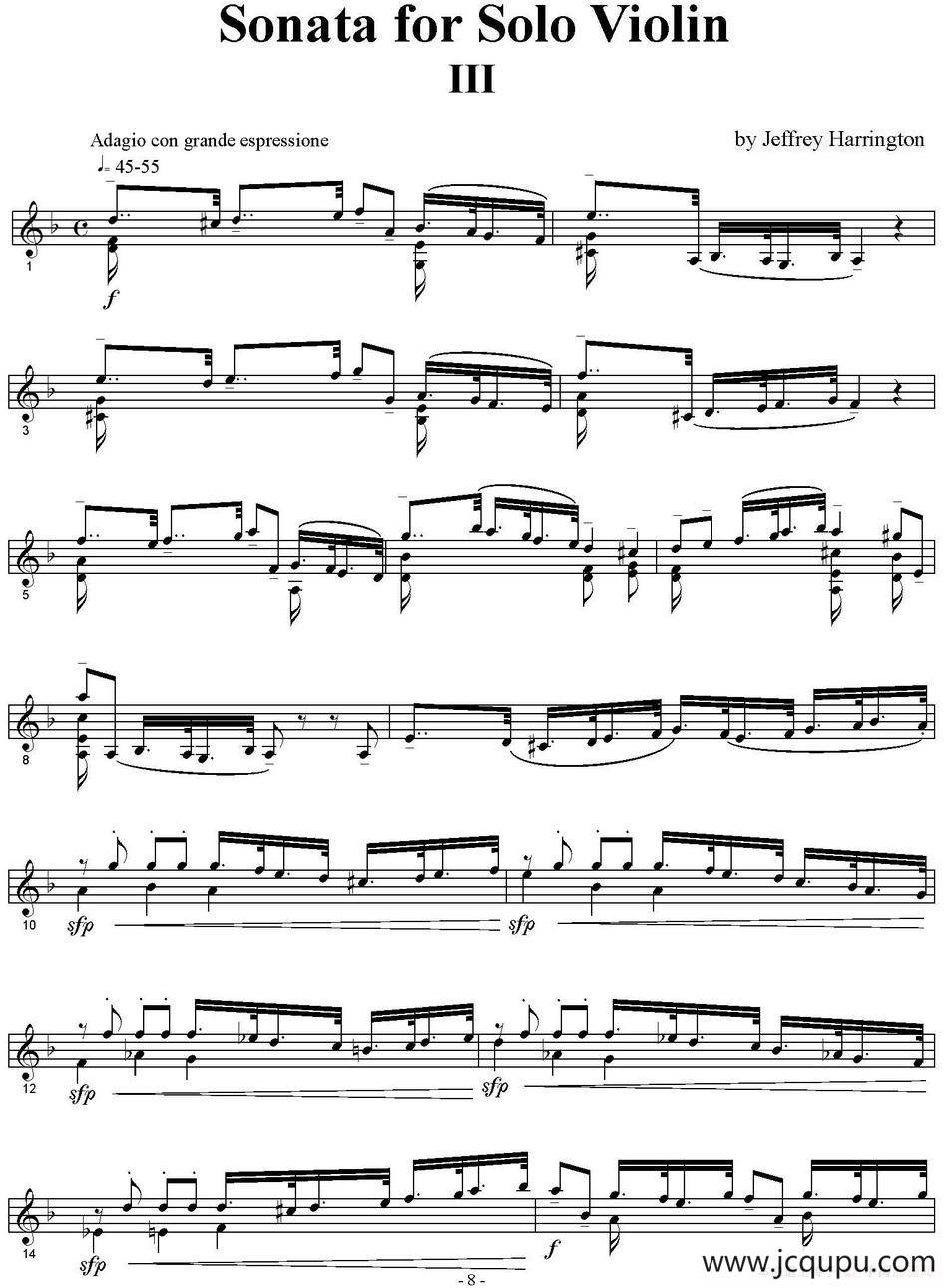 Sonata for Solo violin（小提琴奏鸣曲、III）简谱