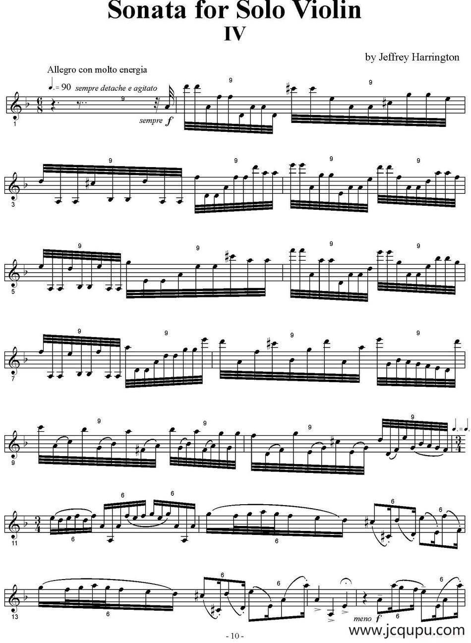 Sonata for Solo violin（小提琴奏鸣曲、IV）简谱