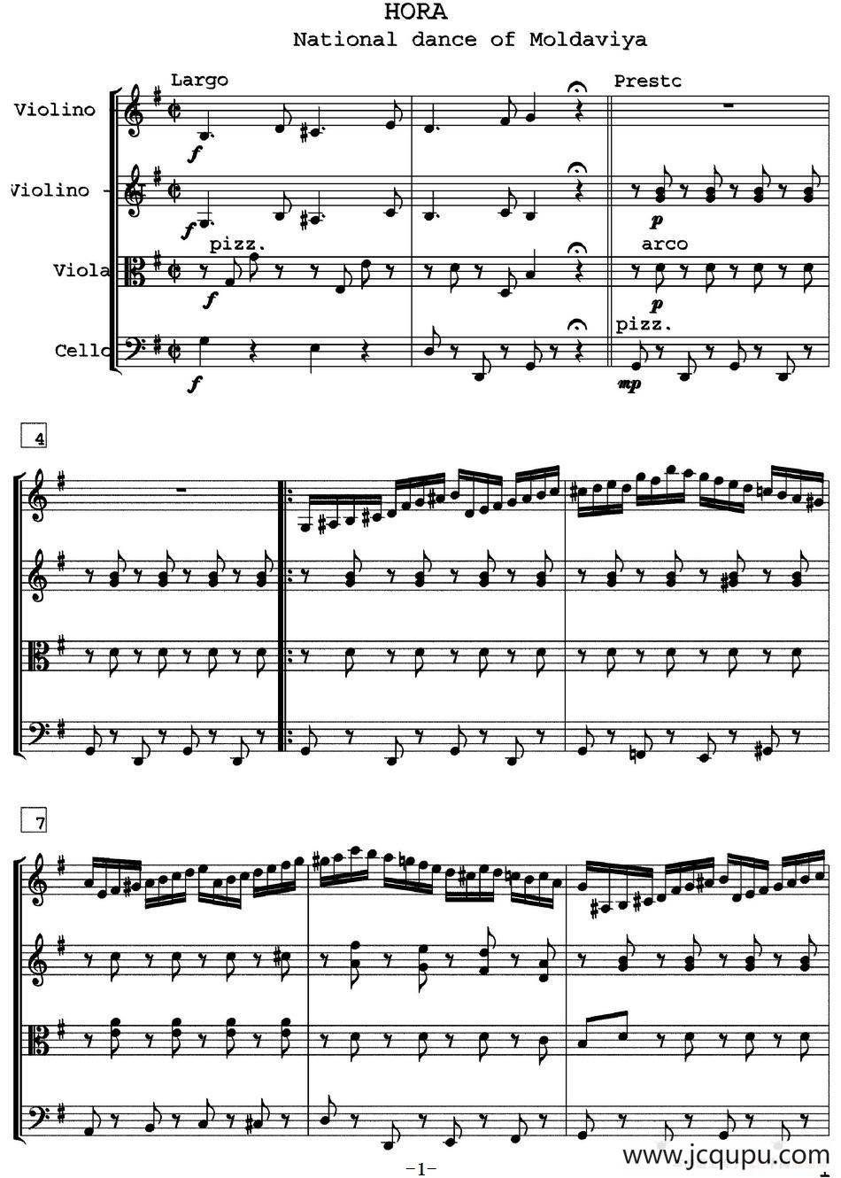 HORA National dance of Moldaviya（霍拉舞曲、四重奏）简谱