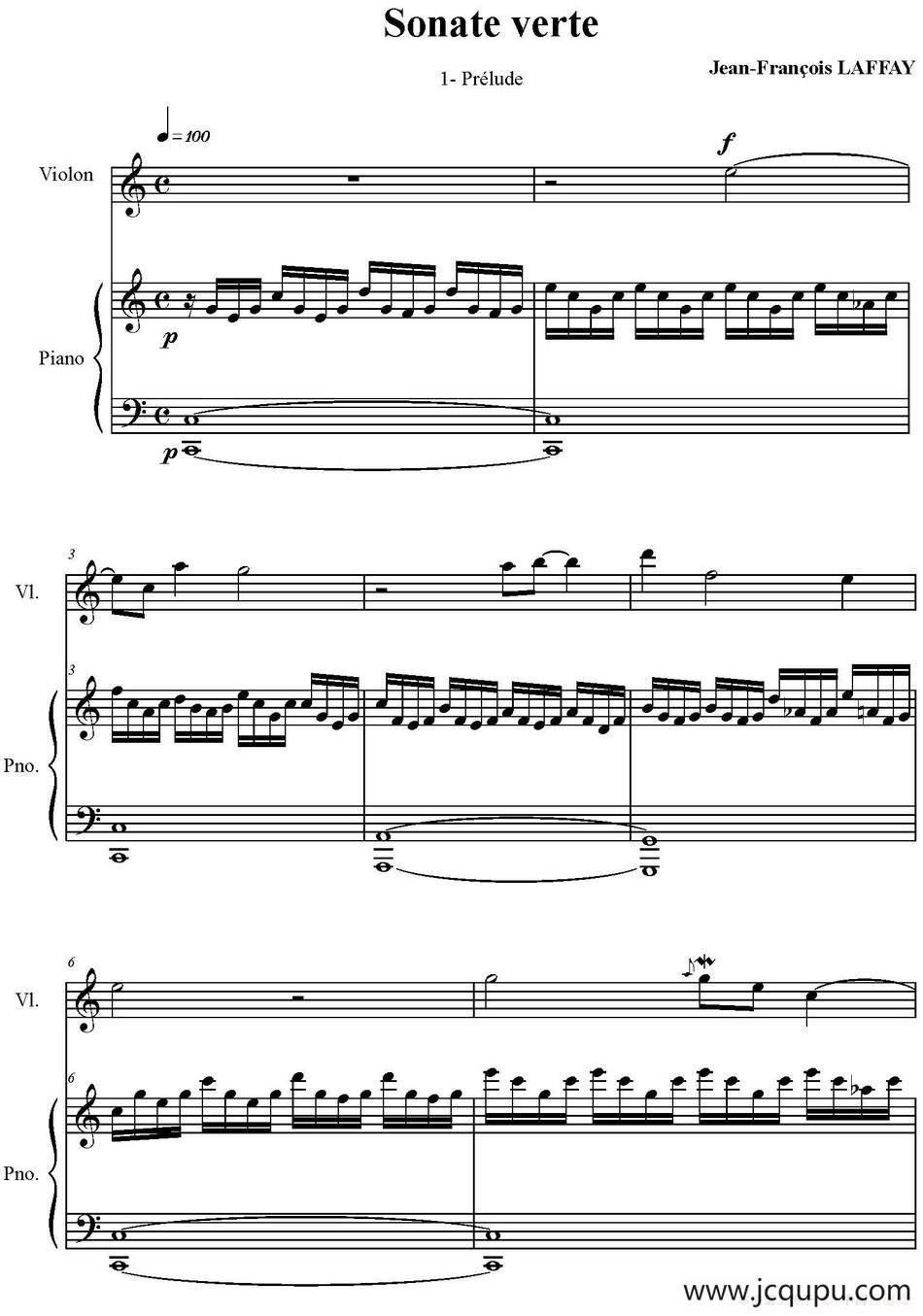 Sonate Verte（1-Prelude、小提琴+钢琴伴奏）简谱