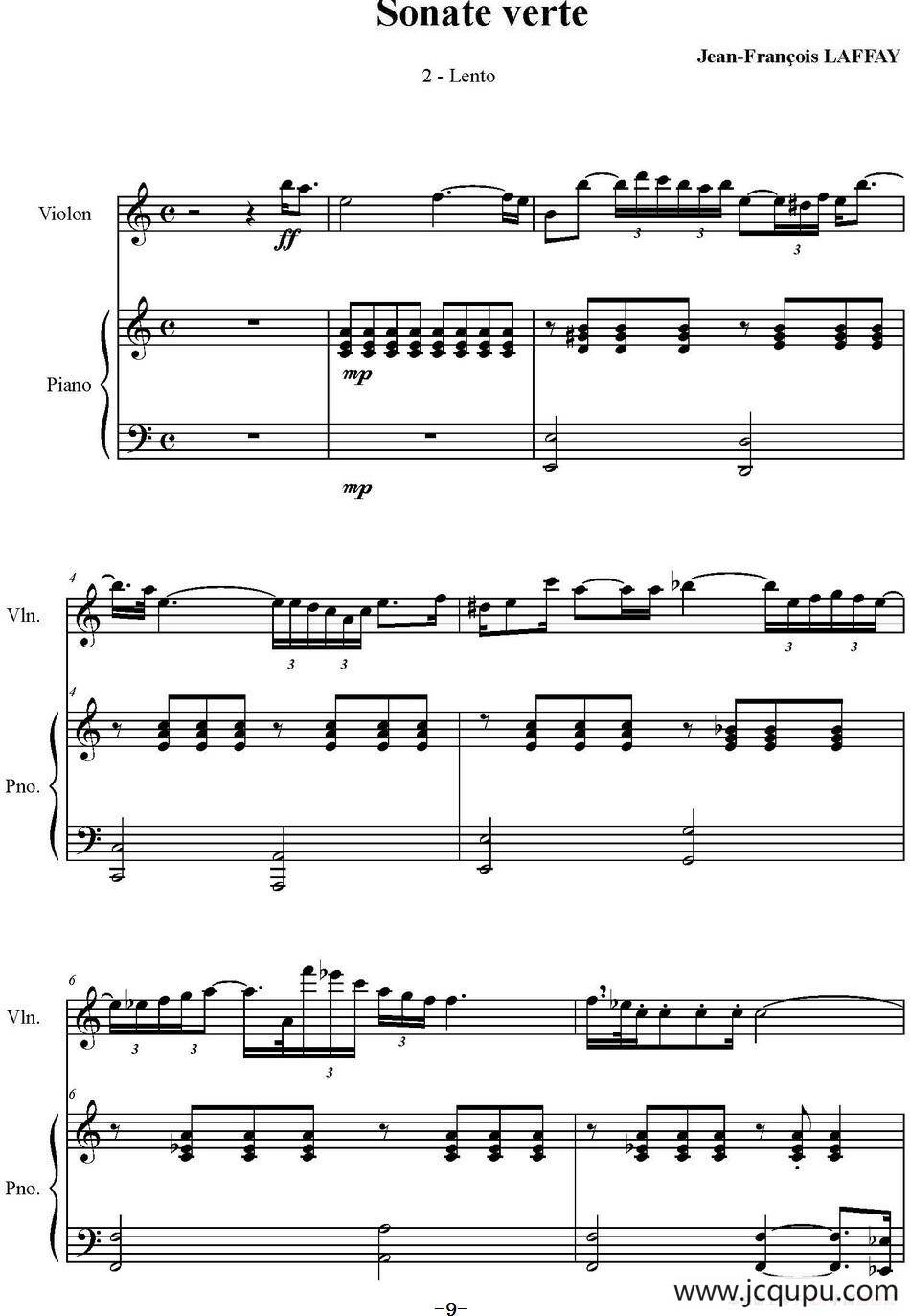 Sonate Verte（2-Lento、小提琴+钢琴伴奏）简谱