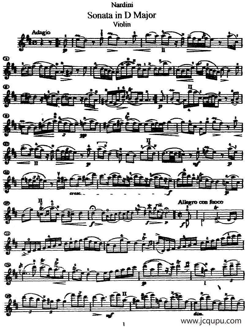 Sonata in D Major（D大调小提琴奏鸣曲）简谱