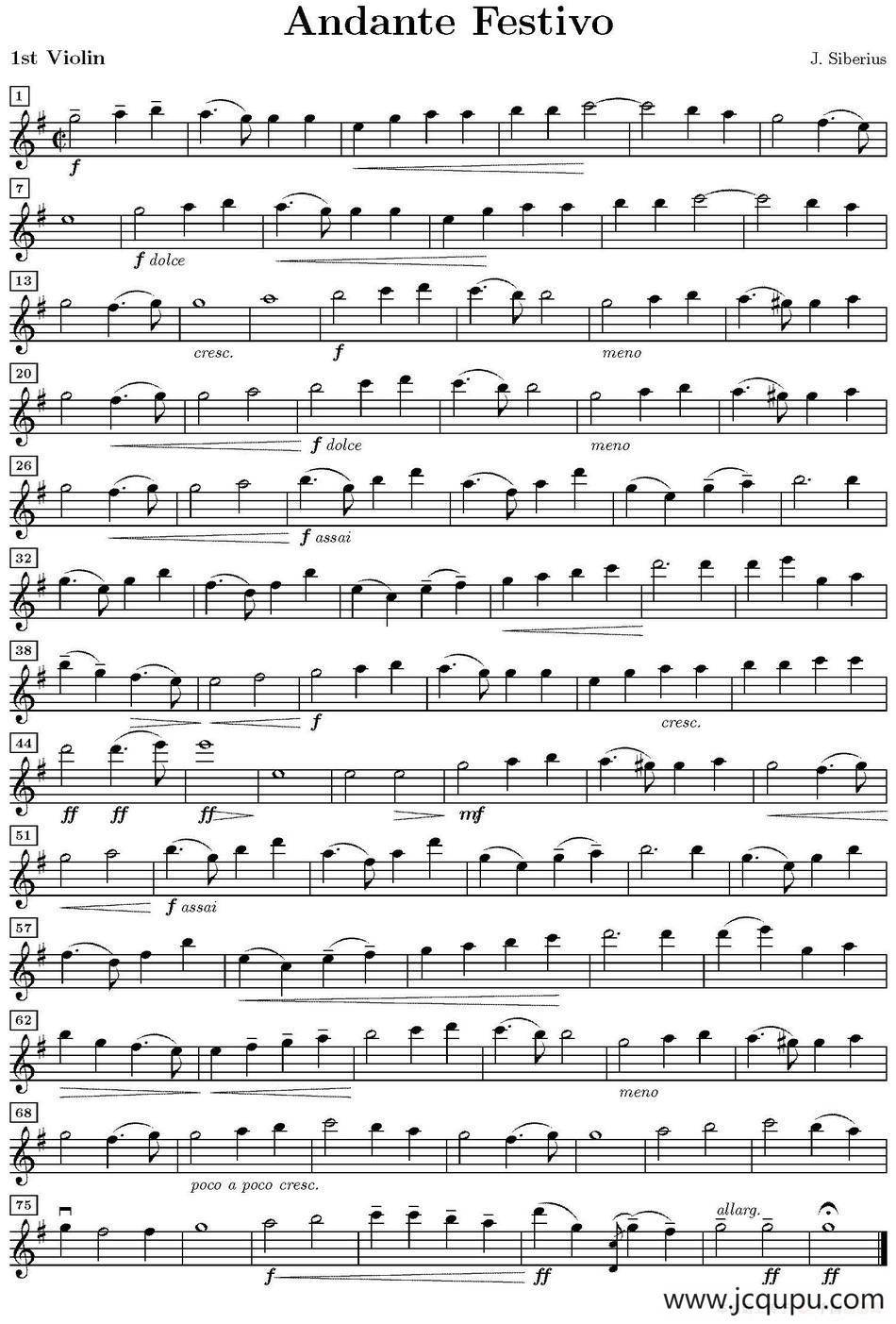 Andante Festivo（活泼的行板、第一小提琴分谱）简谱