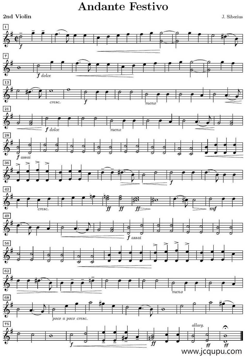 Andante Festivo（活泼的行板、第二小提琴分谱）简谱