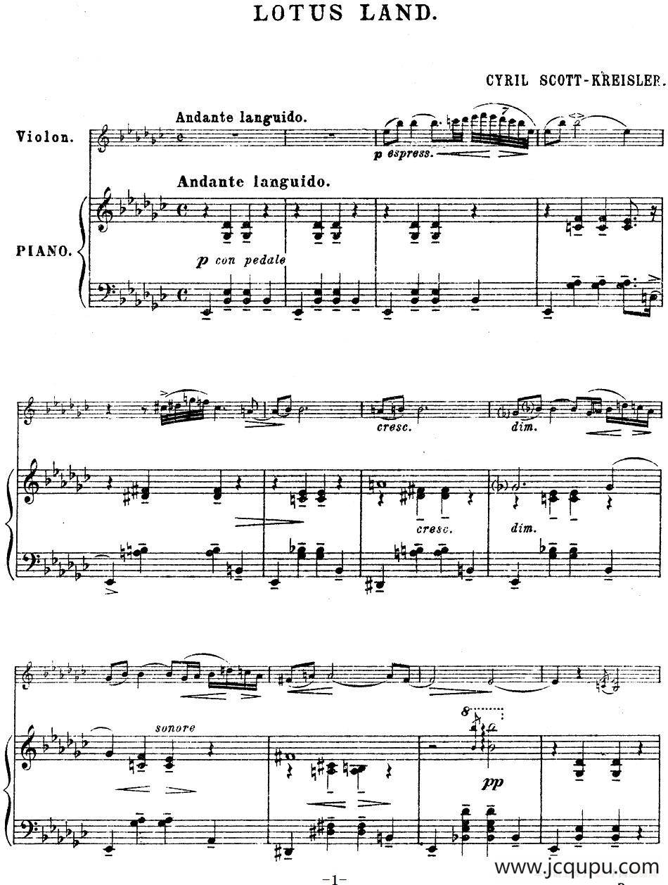 LOTUS LAND（莲花土地、小提琴+钢琴伴奏）简谱
