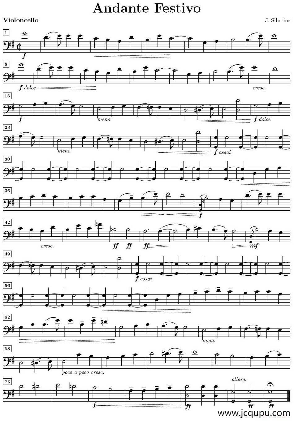 Andante Festivo（活泼的行板、大提琴分谱）简谱