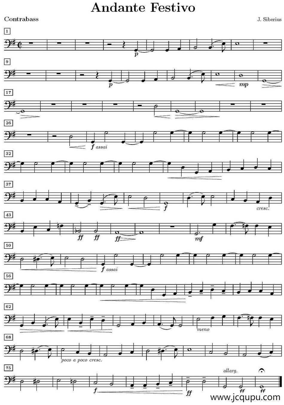 Andante Festivo（活泼的行板、低音大提琴分谱）简谱