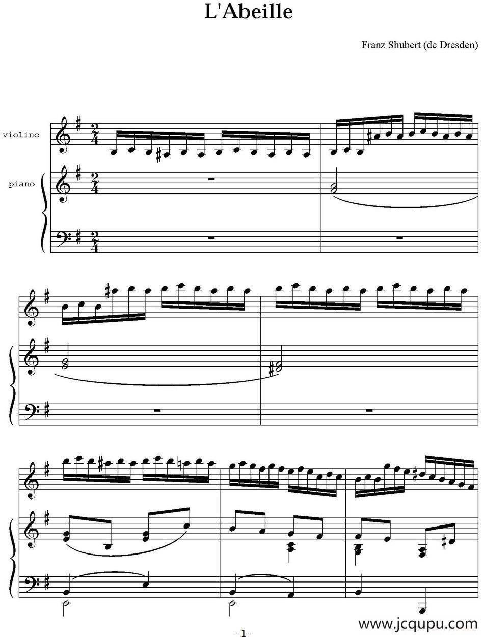 L'Abeille（小提琴+钢琴伴奏）简谱