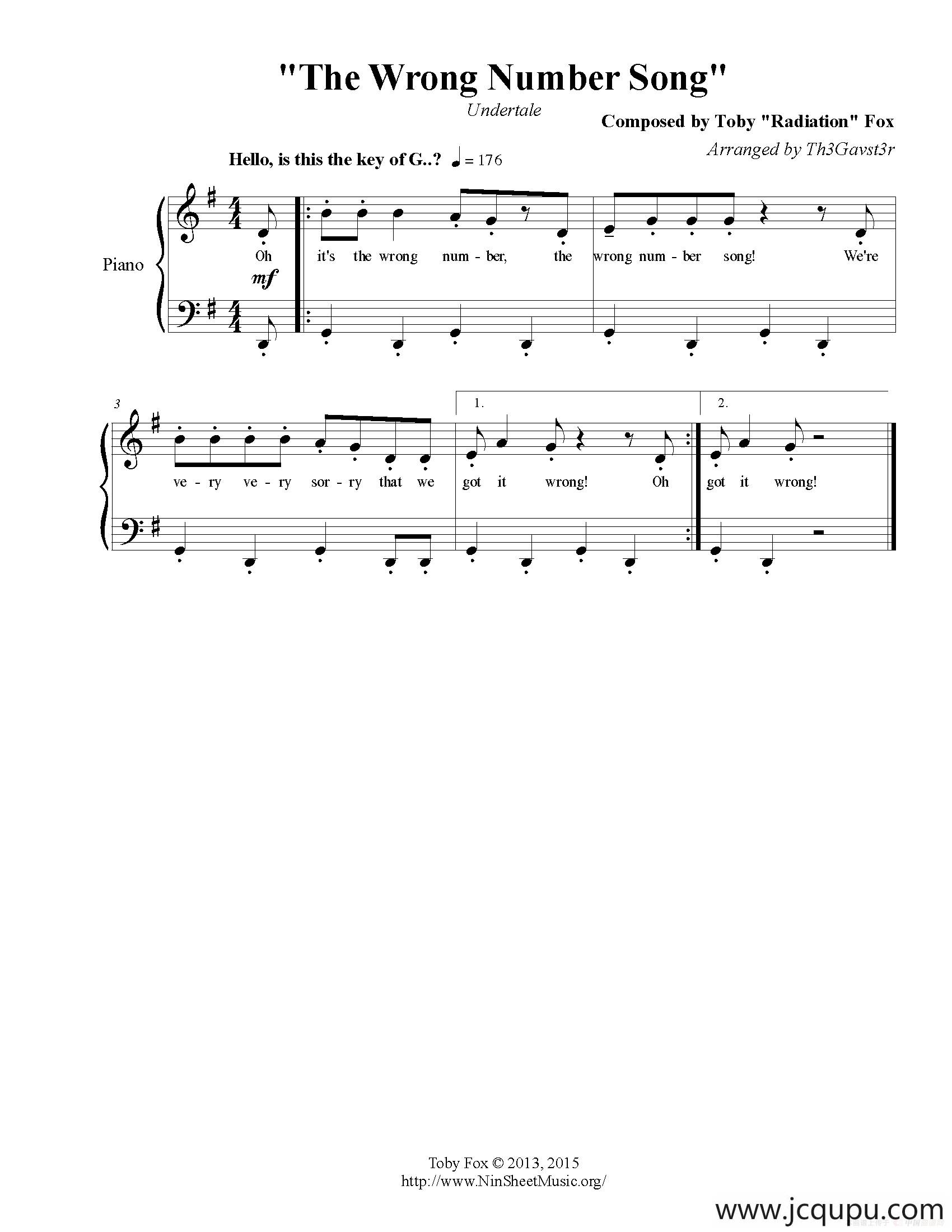 The Wrong Number Song简谱
