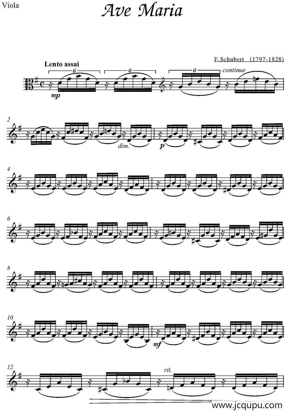 Ave Maria（中提琴分谱、E.Schubert作曲版）简谱