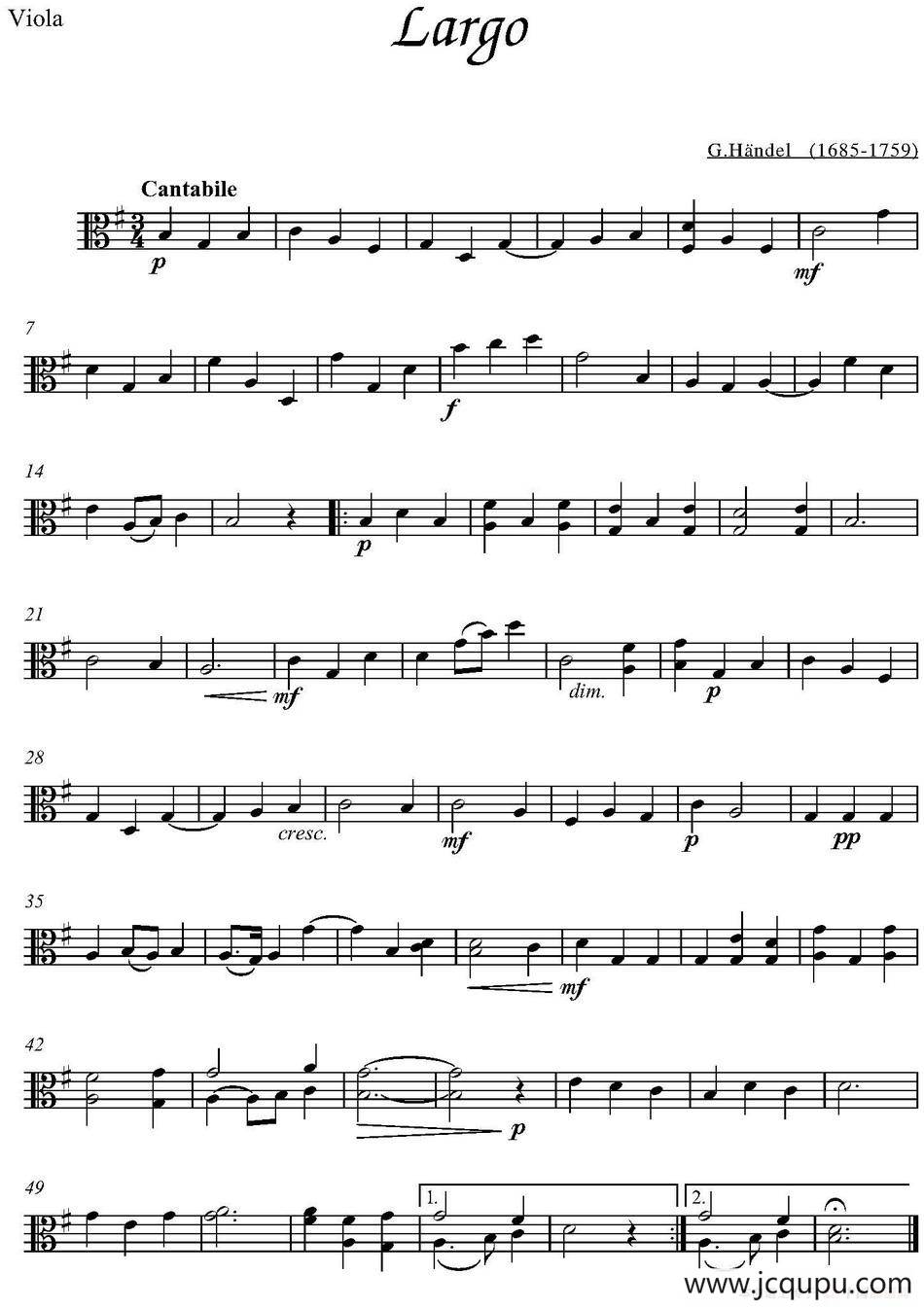 Largo（中提琴分谱）简谱