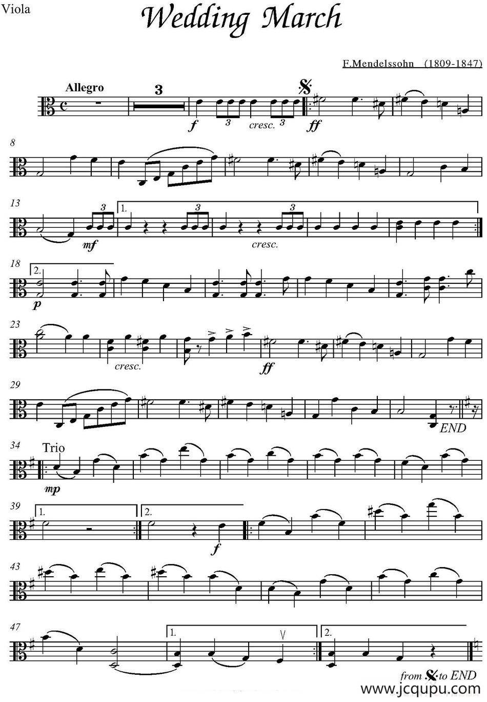 Wedding March（中提琴分谱、F.Mendelssohn作曲版）简谱