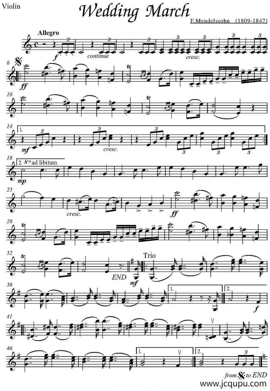Wedding March（F.Mendelssohn作曲版）简谱