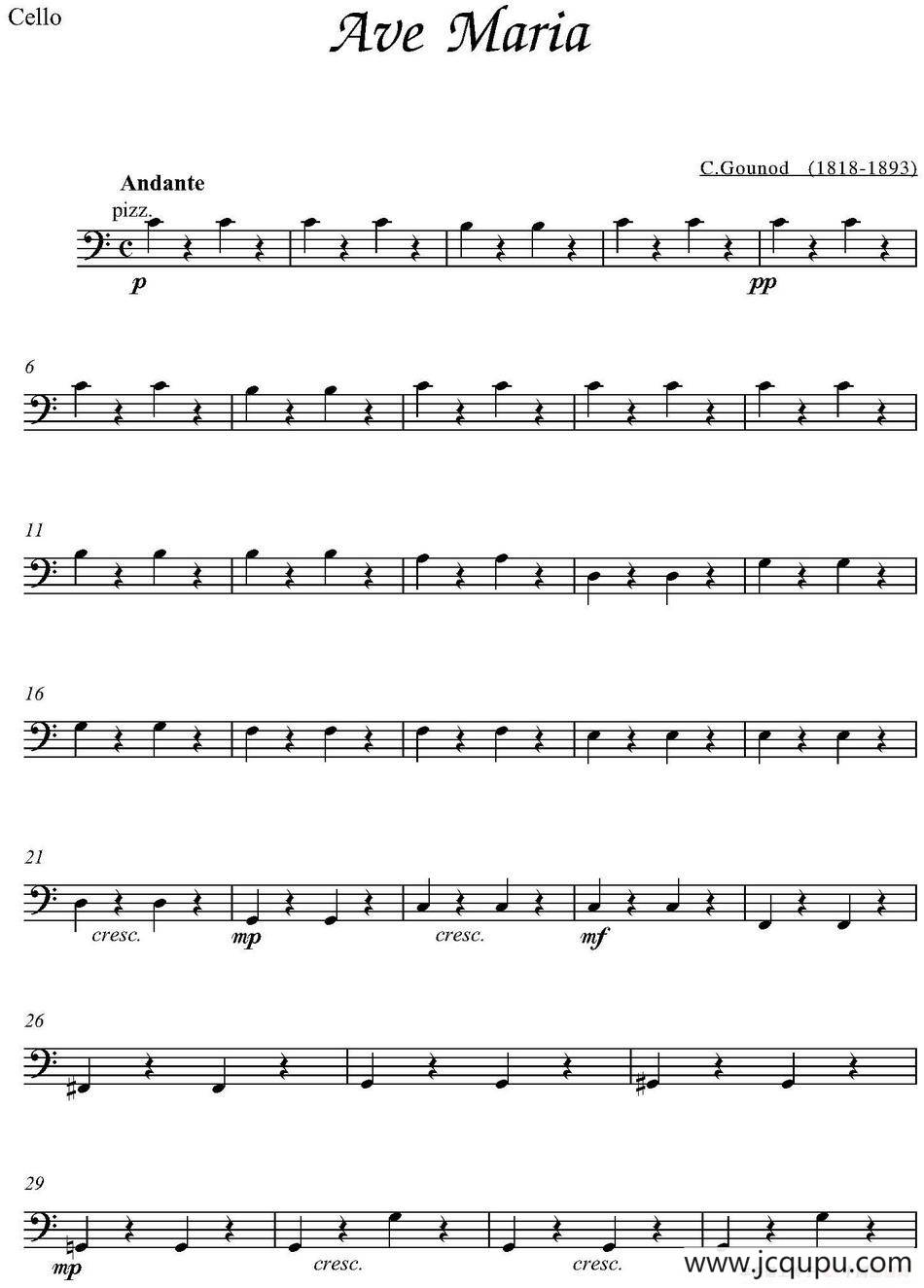 ave maria(大提琴分谱)简谱