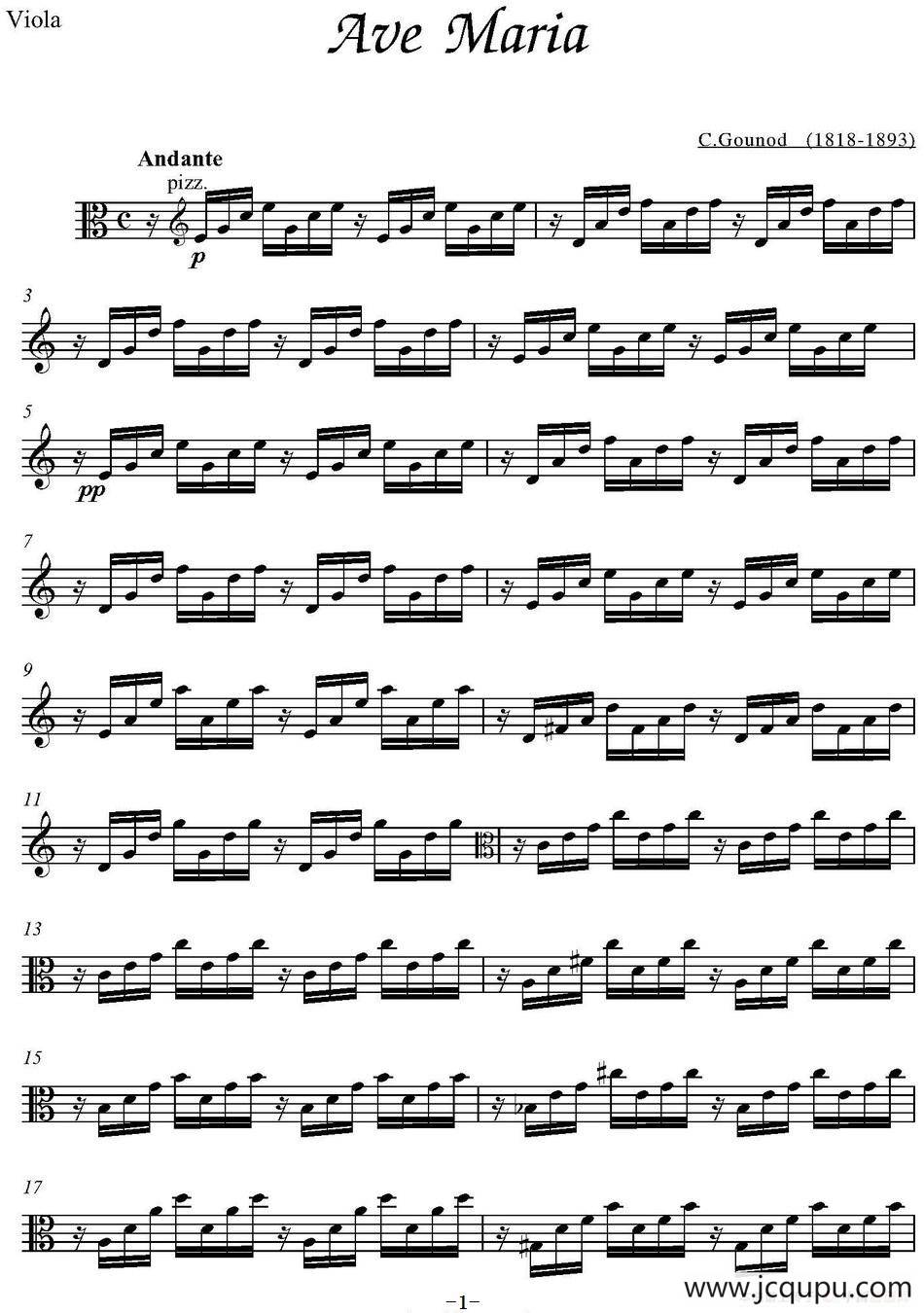 Ave Maria（中提琴分谱）简谱