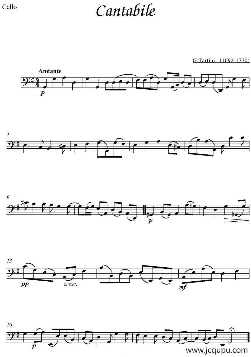 Cantabile（大提琴分谱）简谱