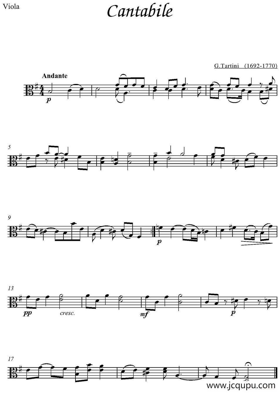 Cantabile（中提琴分谱）简谱