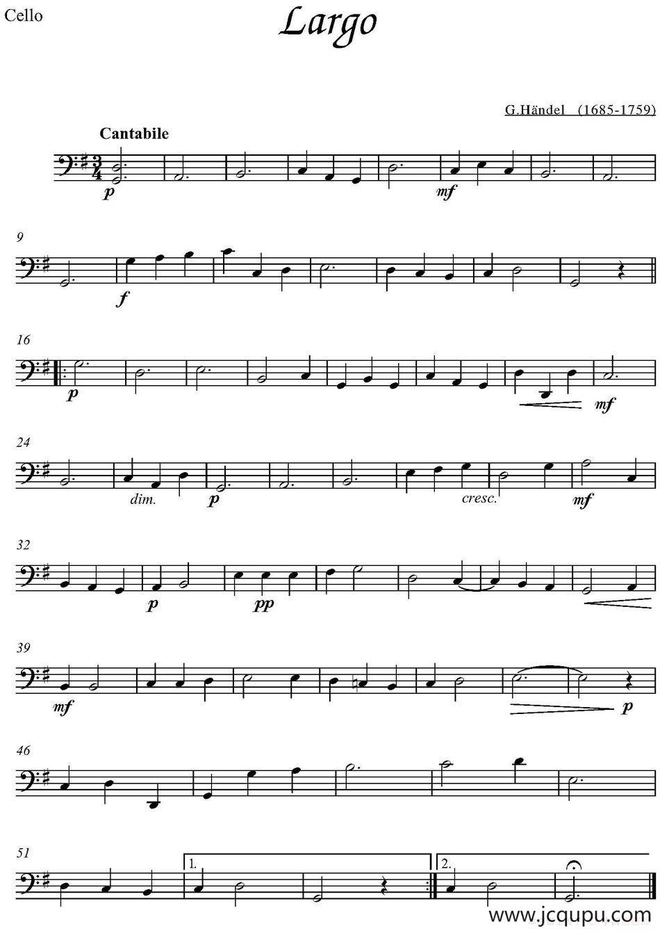 Largo（大提琴分谱）简谱