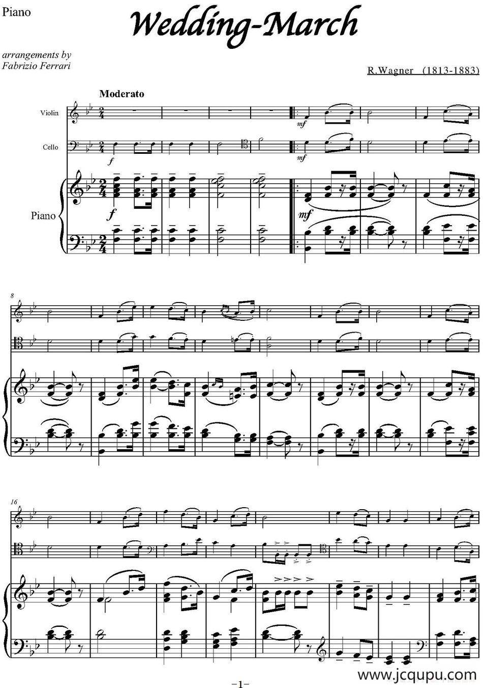 Wedding March（小提琴+大提琴+钢琴伴奏）简谱