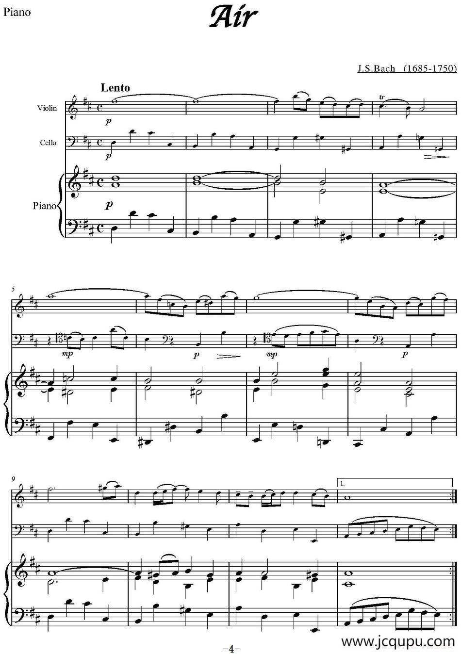 Air（小提琴+大提琴+钢琴伴奏）简谱