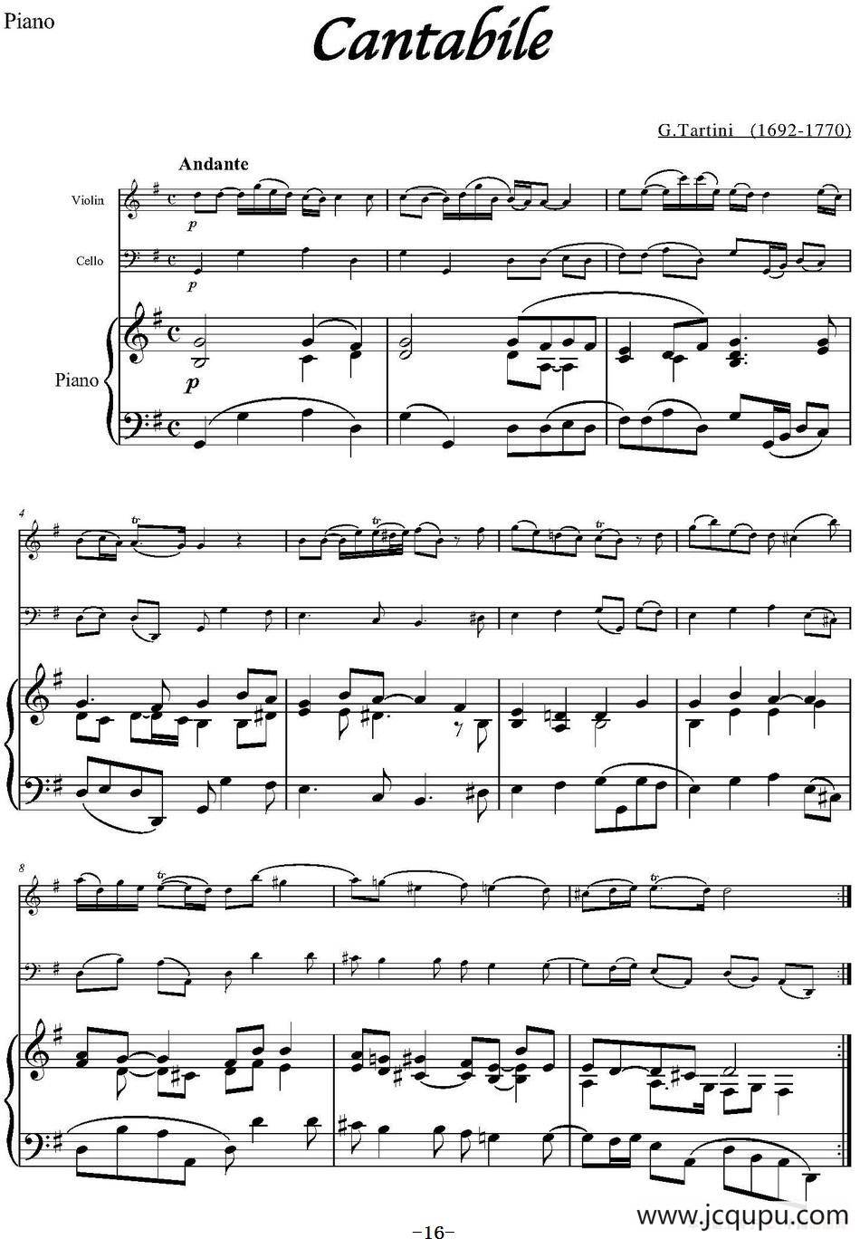 Cantabile（小提琴+大提琴+钢琴伴奏）简谱