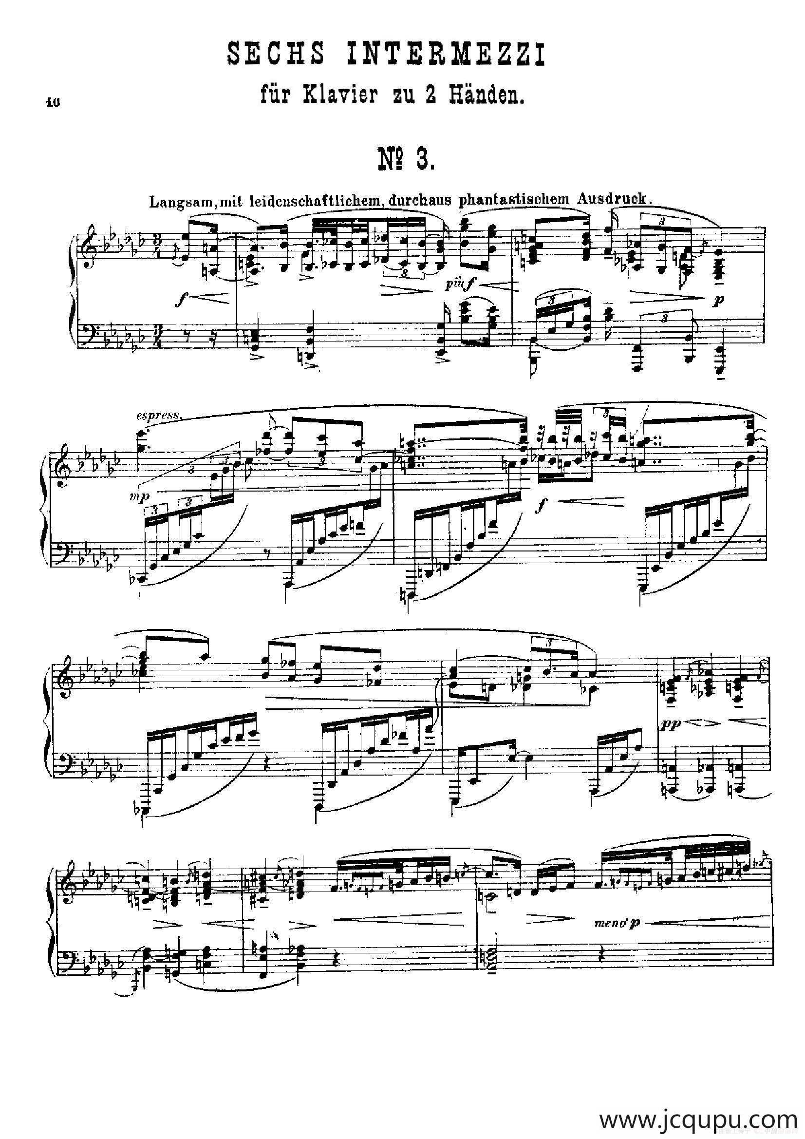 Six Intermezzi Op.45（6首间奏曲·3）简谱