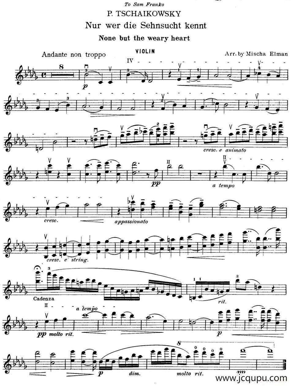 Nur wer die Sehnsucht kennt简谱