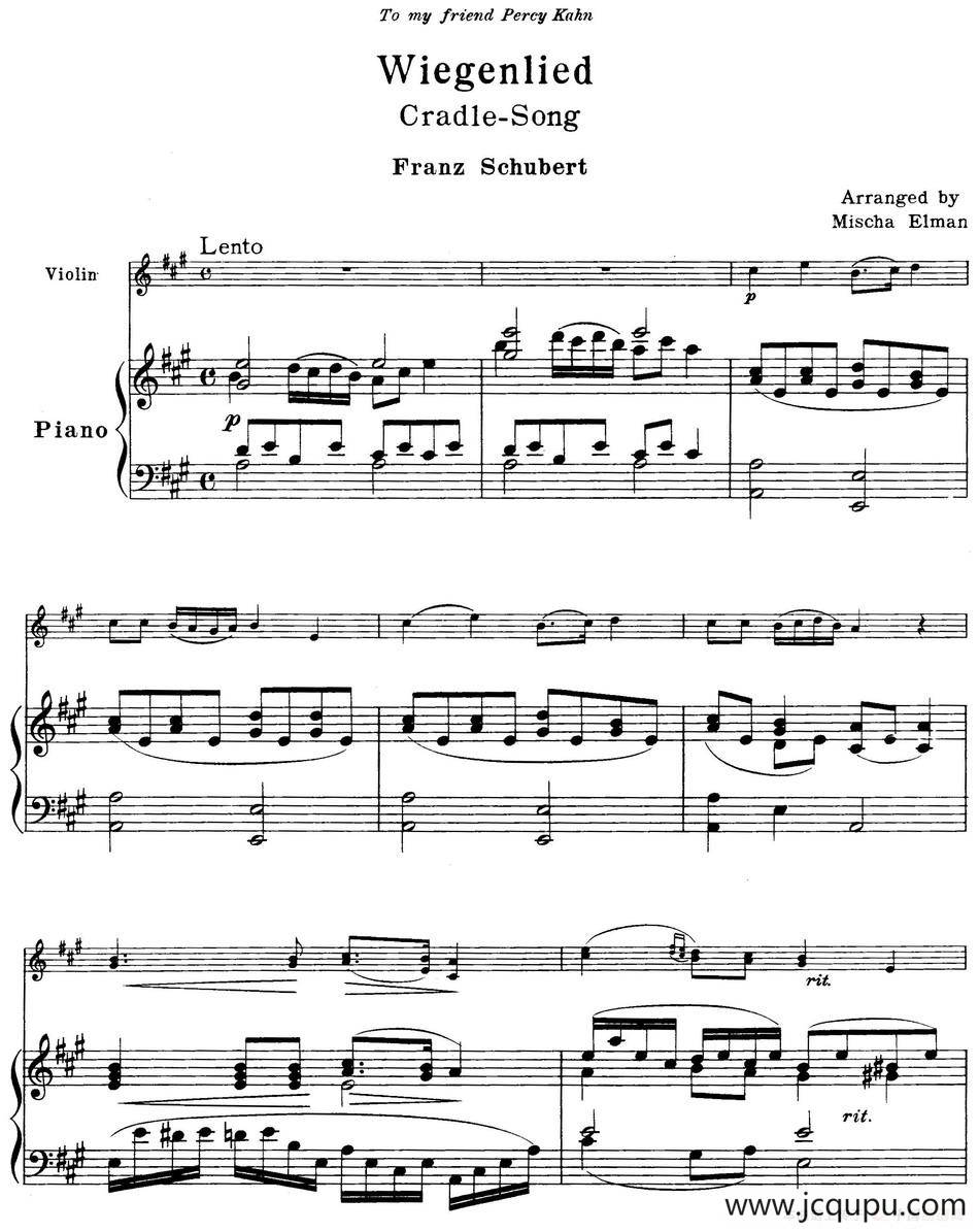 Wiegenlied（小提琴+钢琴伴奏）简谱