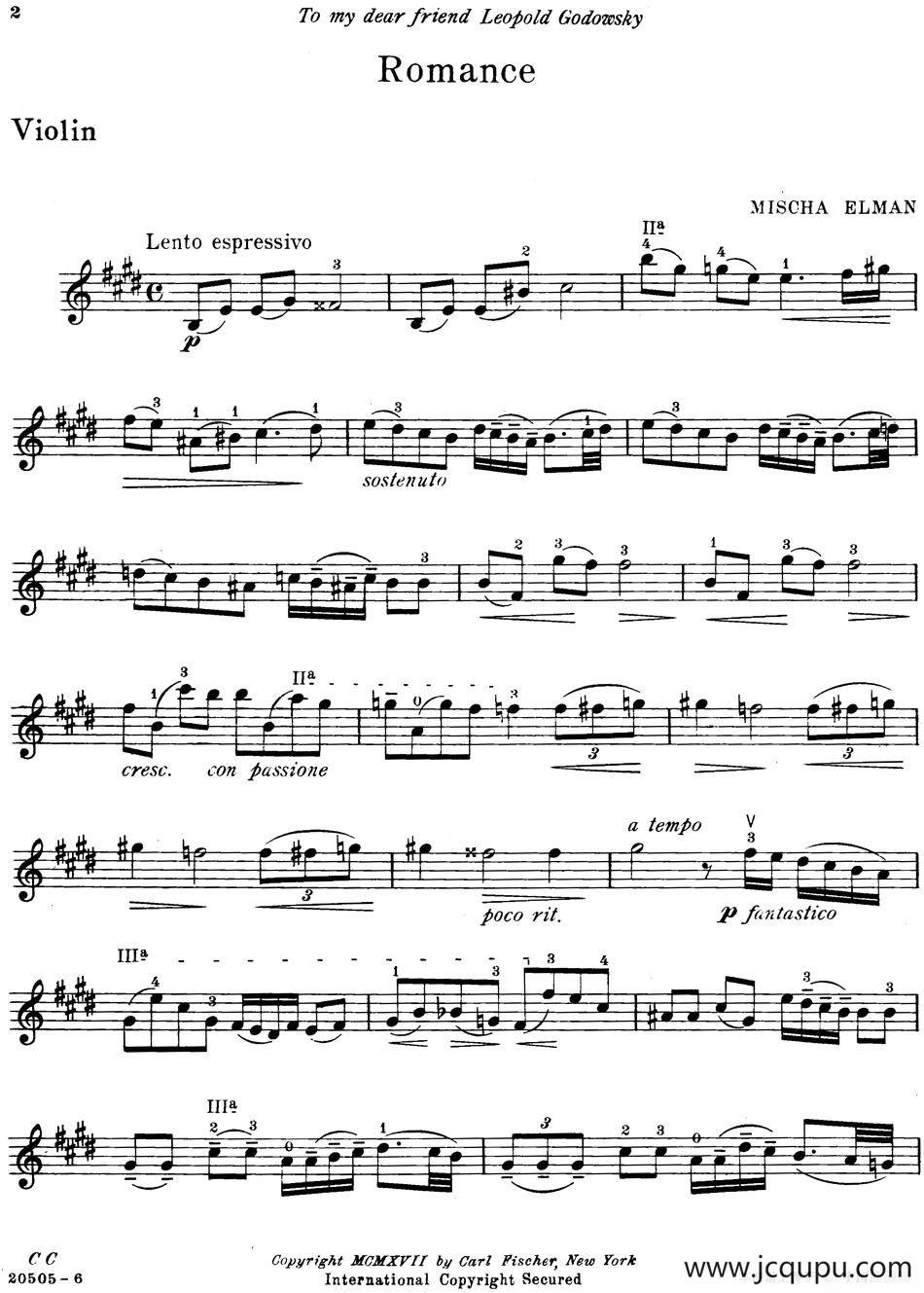 Romance（Mischa Elman作曲版）简谱