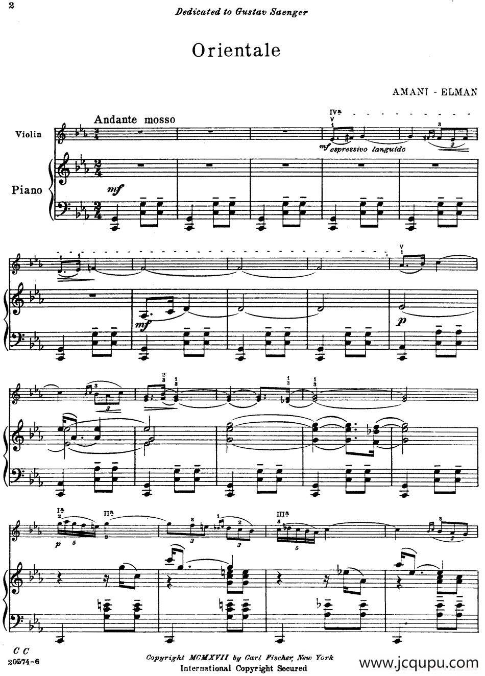 Orientale（小提琴+钢琴伴奏）简谱