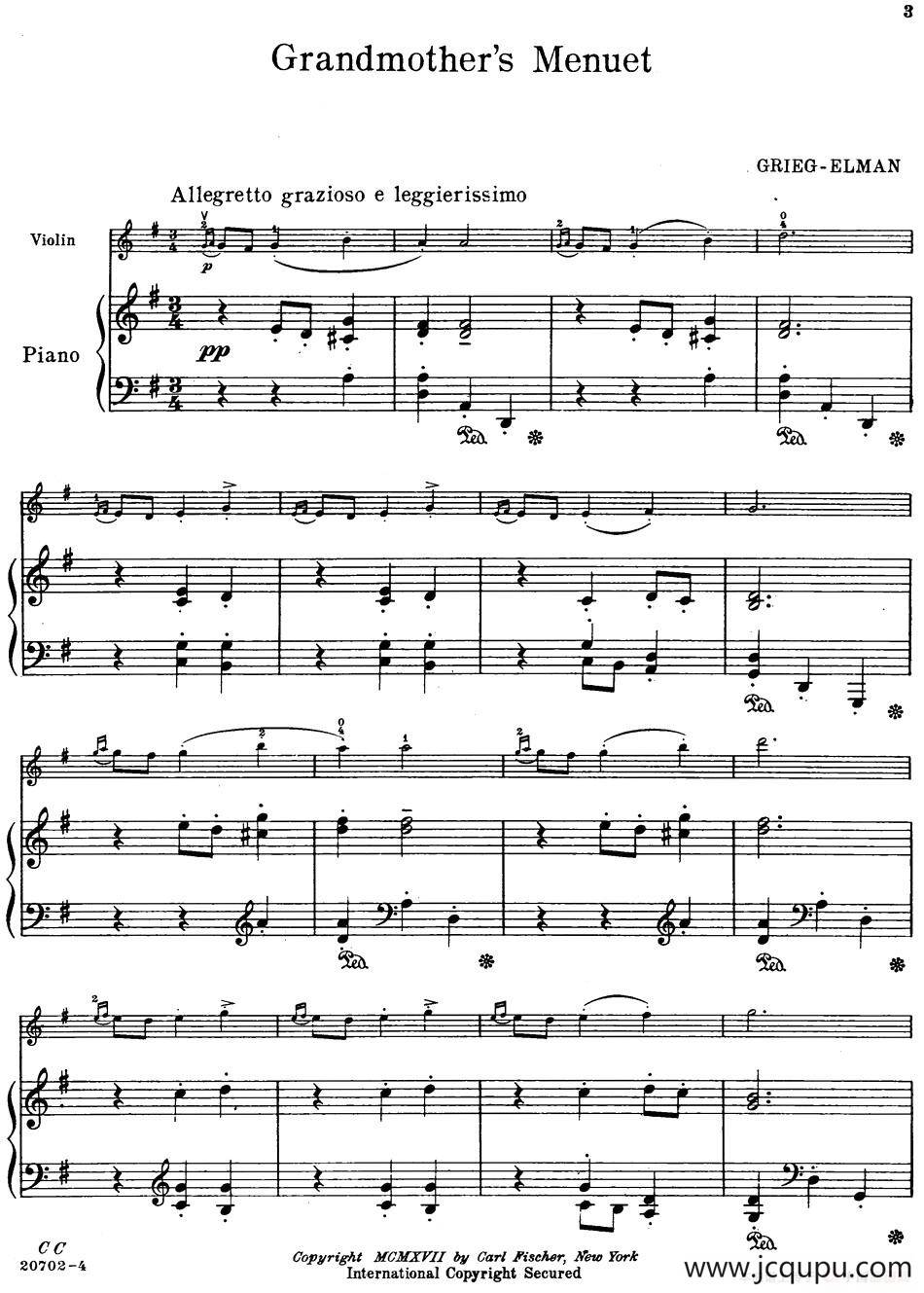 Grandmother's Menuet（小提琴+钢琴伴奏）简谱