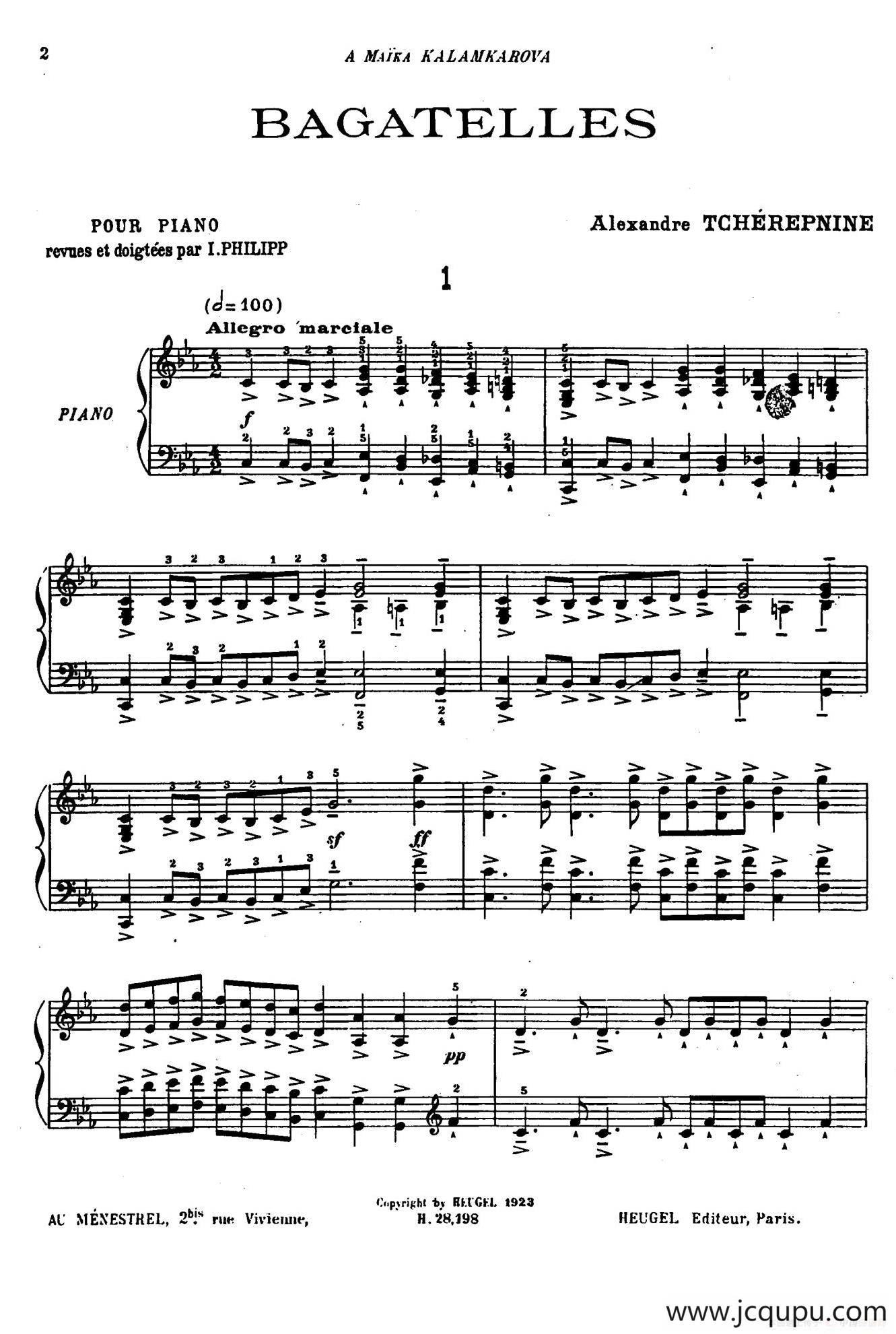 Tcherepnin - 10 Bagatelles Op.5（齐尔品-10首小品·1）简谱