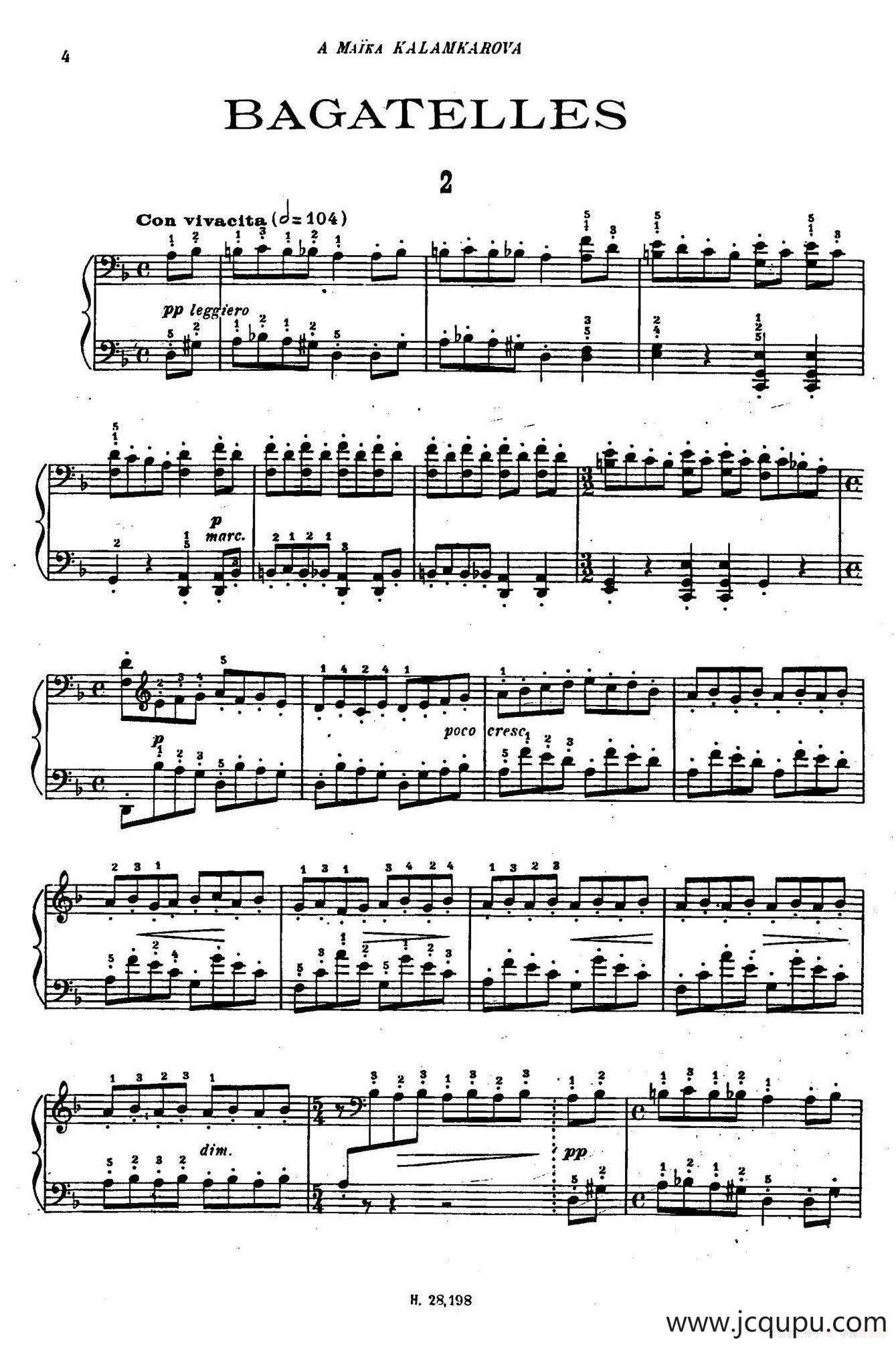 Tcherepnin - 10 Bagatelles Op.5（齐尔品-10首小品·2）简谱