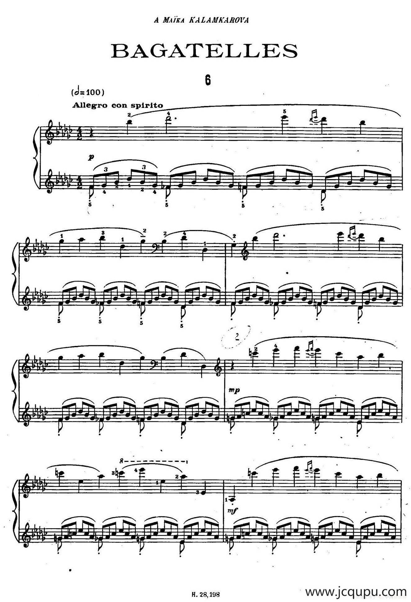 Tcherepnin - 10 Bagatelles Op.5（齐尔品-10首小品·6）简谱