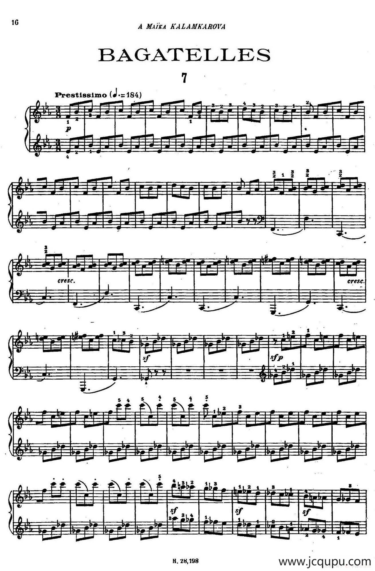 Tcherepnin - 10 Bagatelles Op.5（齐尔品-10首小品·7）简谱