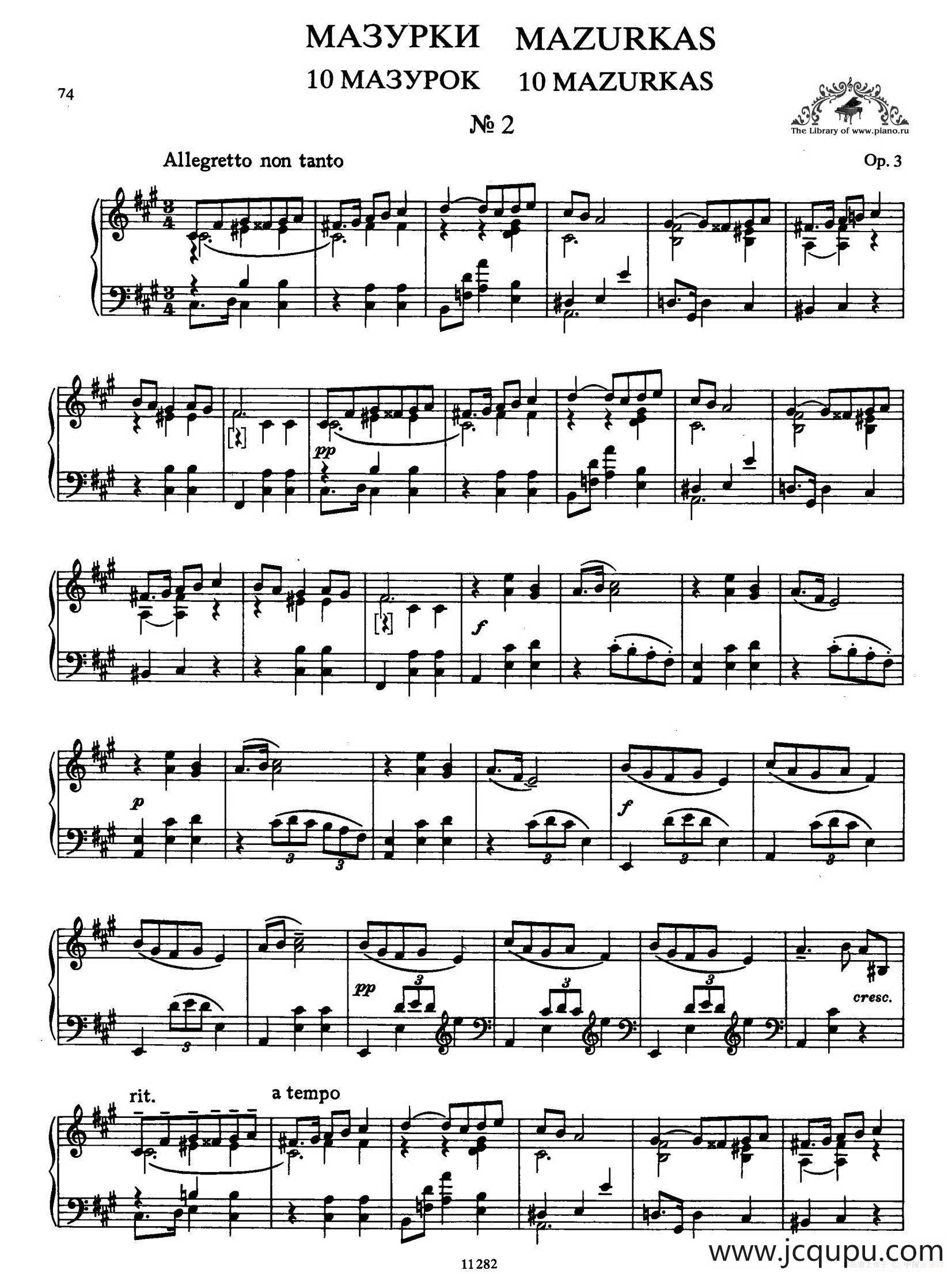 Ten Mazurkas Op.3（10首玛祖卡·2）简谱