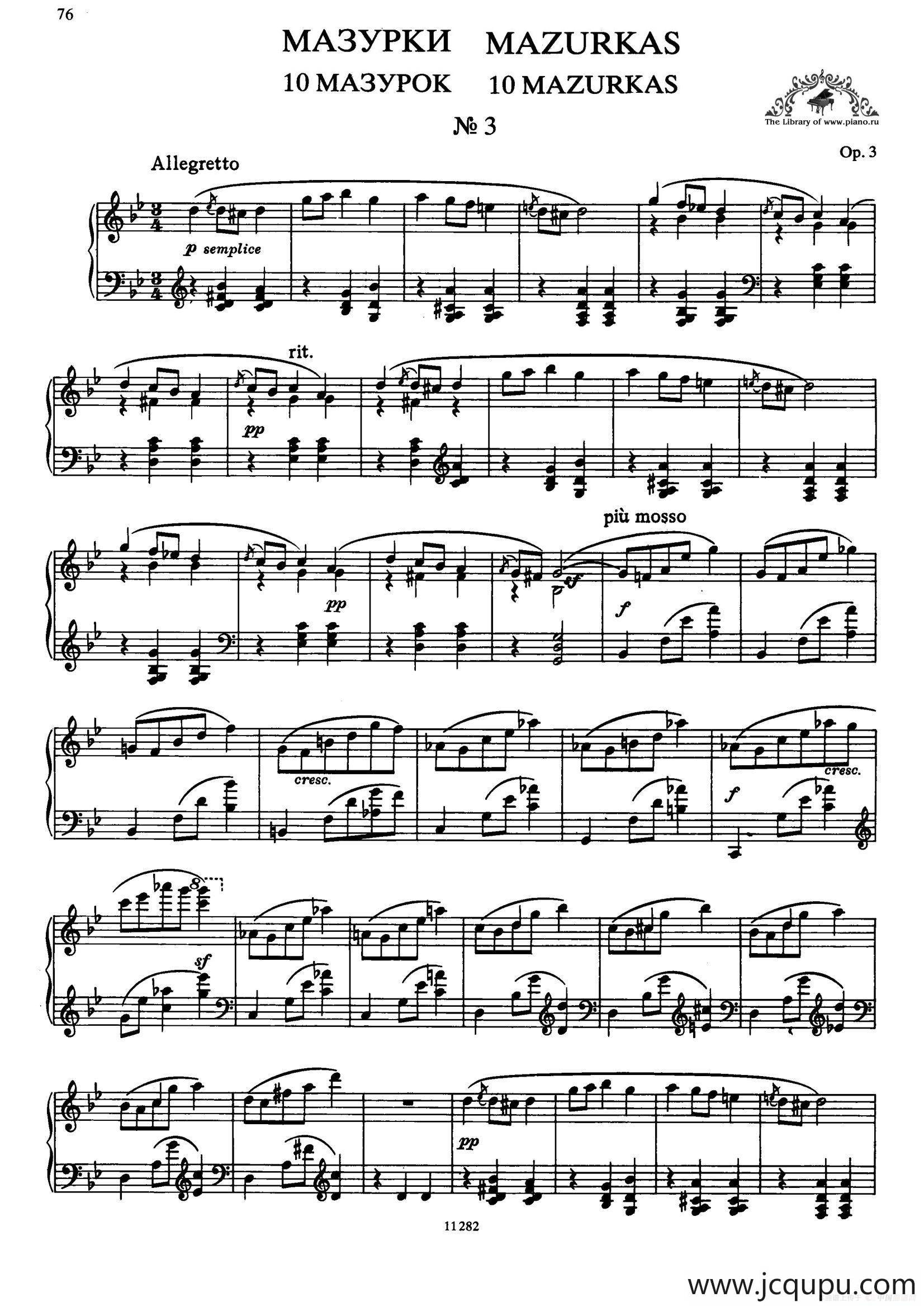 Ten Mazurkas Op.3（10首玛祖卡·3）简谱