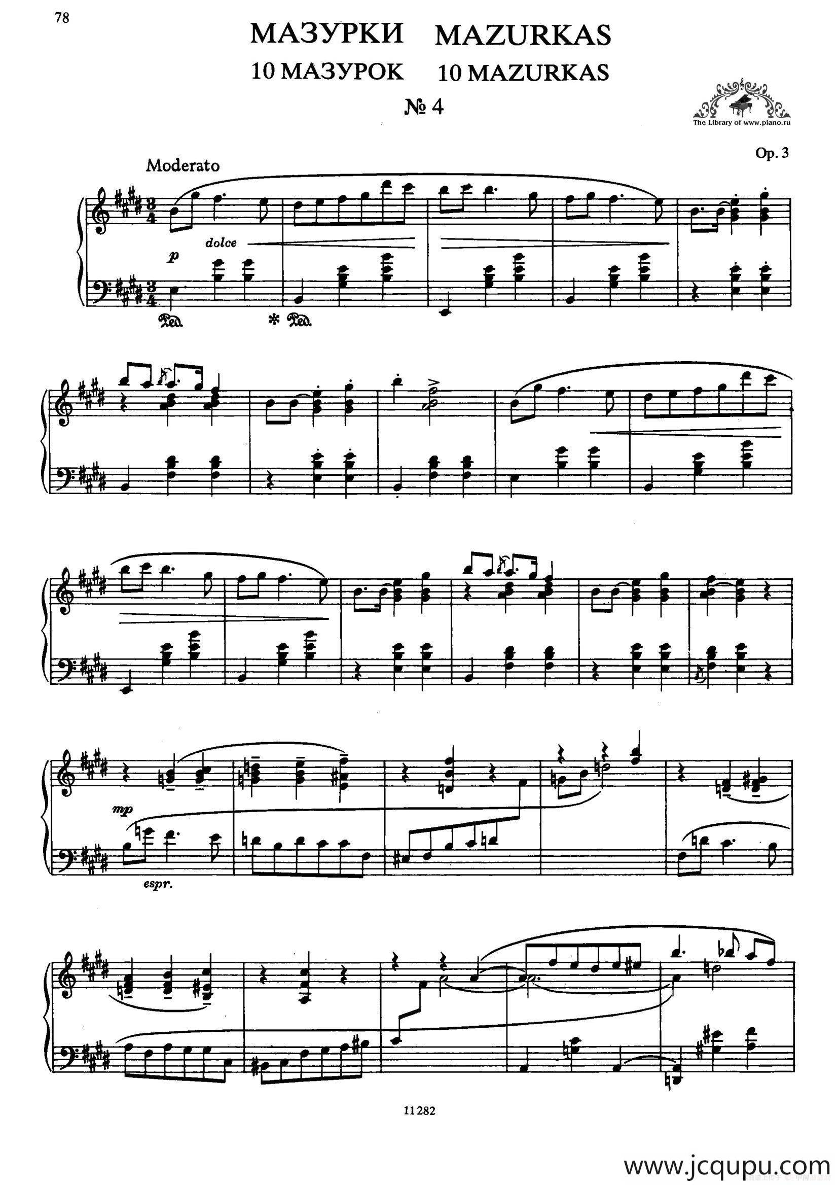 Ten Mazurkas Op.3（10首玛祖卡·4）简谱