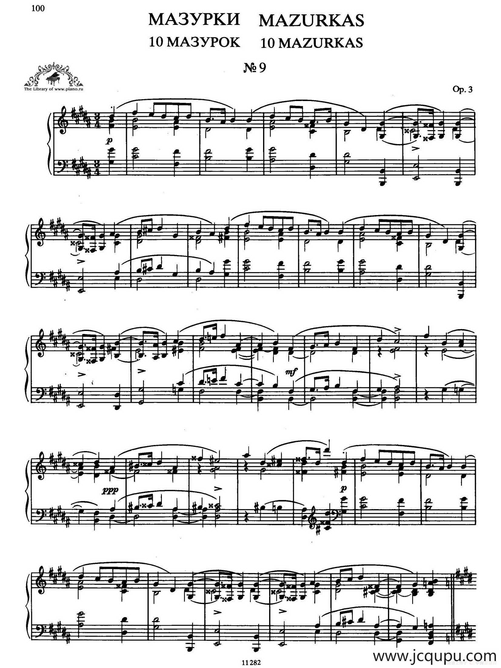 Ten Mazurkas Op.3（10首玛祖卡·9）简谱