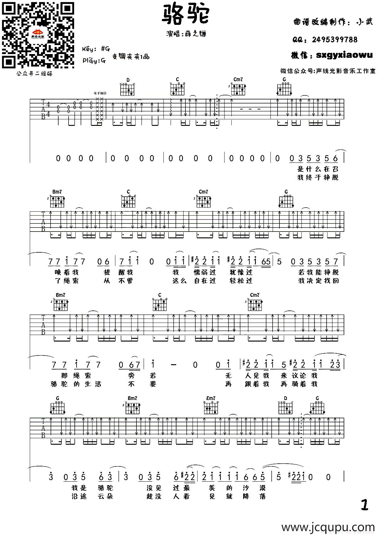 骆驼（小武改编制谱版）简谱