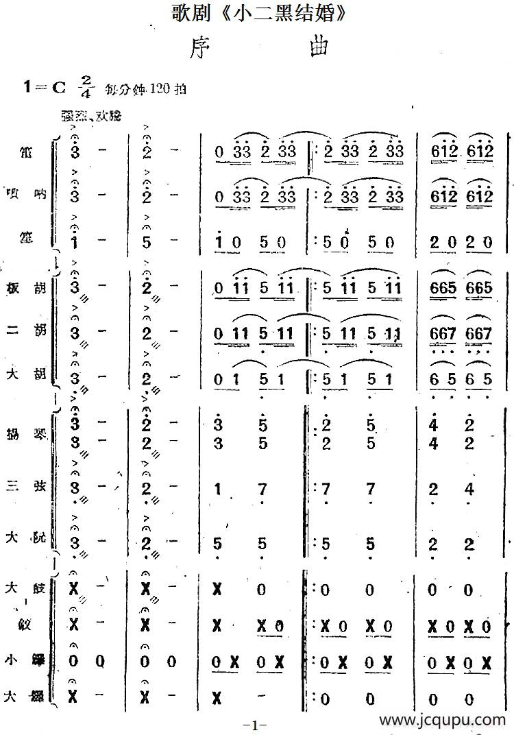 歌剧《小二黑结婚》序曲（民乐合奏总谱）简谱