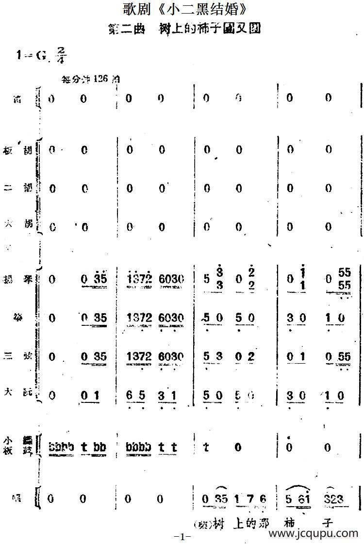 歌剧《小二黑结婚》第二曲 树上的柿子圆又圆（民乐合奏总谱）简谱