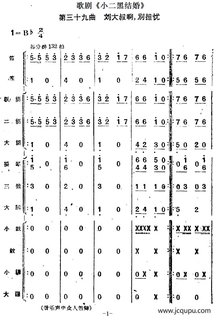歌剧《小二黑结婚》第三十九曲 刘大叔啊，别担忧（民乐合奏总谱）简谱