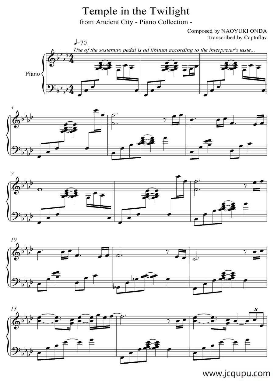 TEMPLE IN THE TWILIGHT（《京Ancient City》-1）简谱