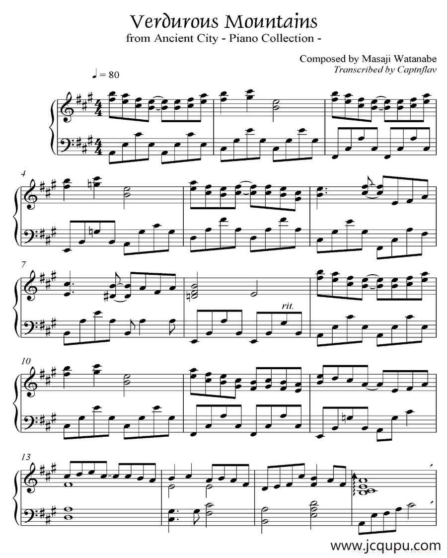 VERDUROUS MOUNTAINS（《京Ancient City》-6）简谱