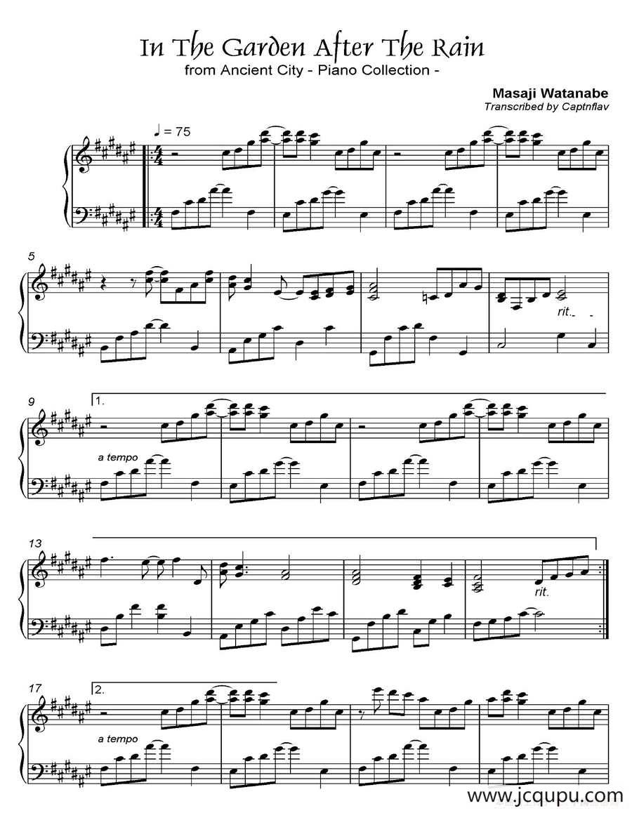 IN THE GARDEN AFTER THE RAIN（《京Ancient City》-9）简谱