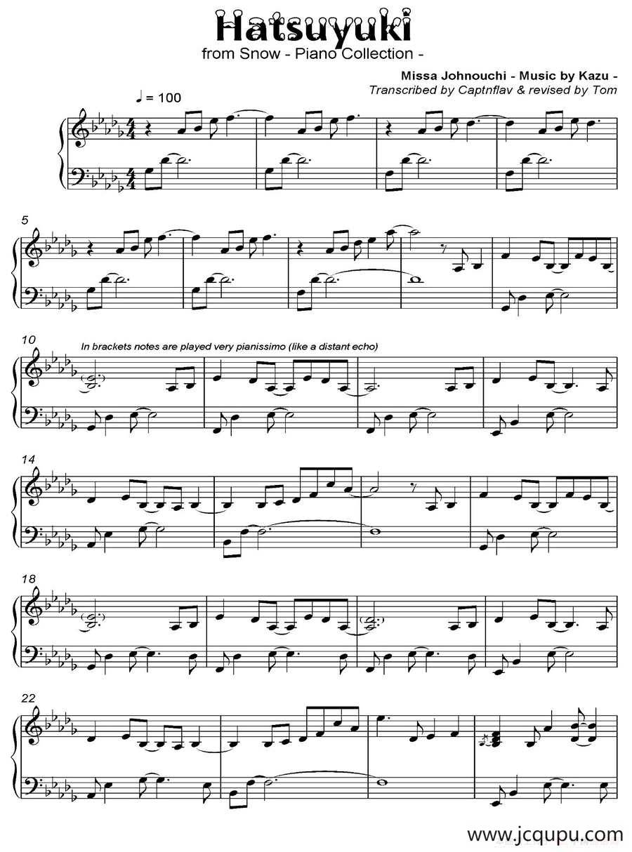 Hatsuyuki 初雪（《语 Kataribe》-10）简谱