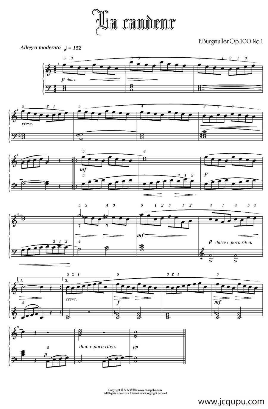 F.BurgmullerOp.100 No.1（布格缪勒-坦诉）简谱