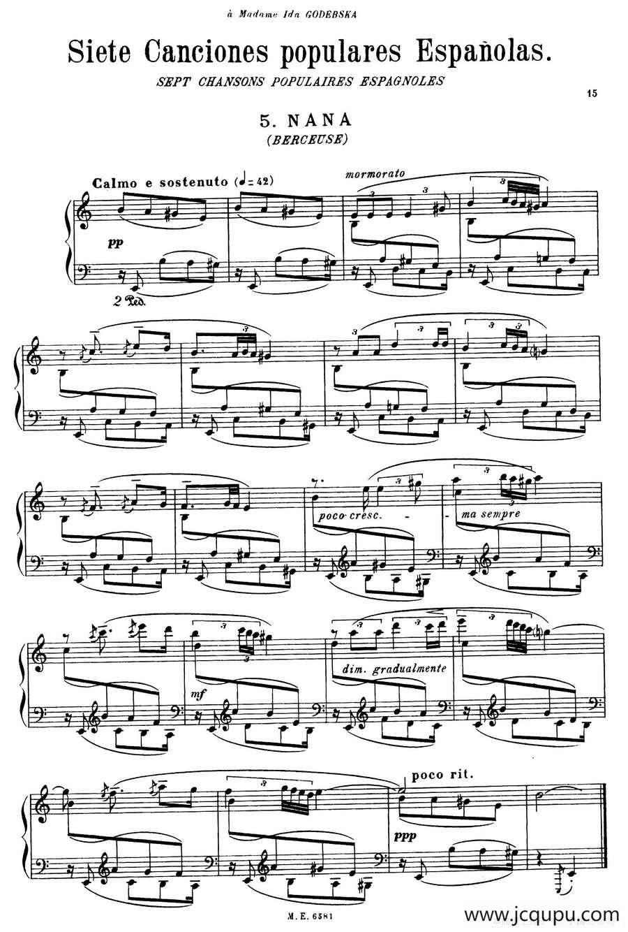 7 Canciones Populares Espanolas（七首西班牙民歌·5·钢琴独奏版）简谱